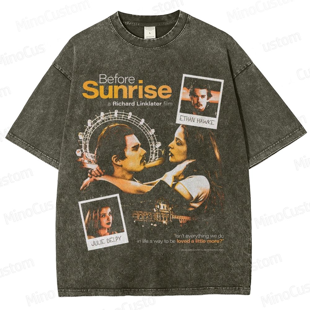 Vintage Washed Before Sunrise Movie Graphic T - shirt