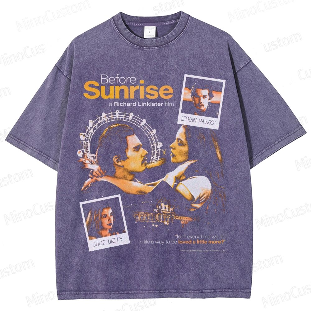 Vintage Washed Before Sunrise Movie Graphic T - shirt