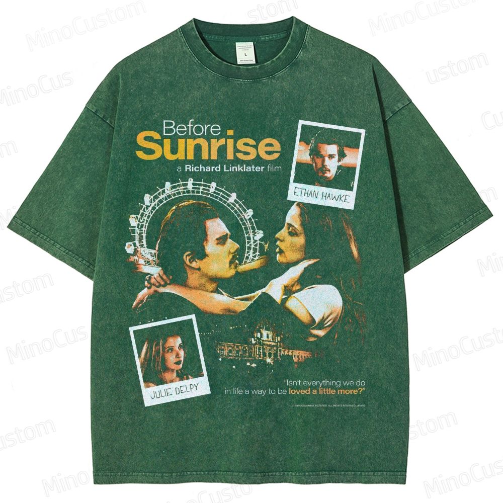 Vintage Washed Before Sunrise Movie Graphic T - shirt