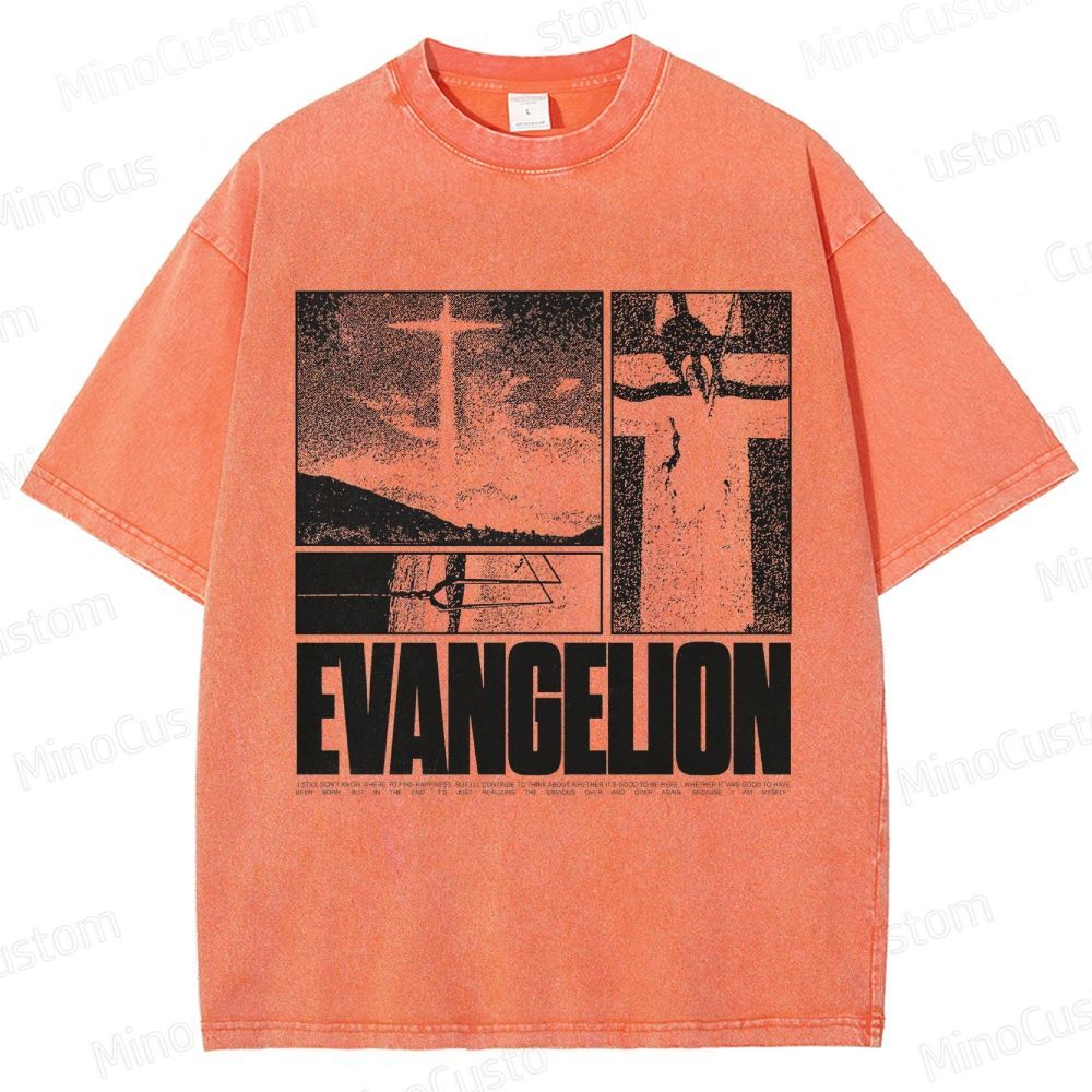 Vintage - style Neon Genesis Evangelion Graphic T - shirt