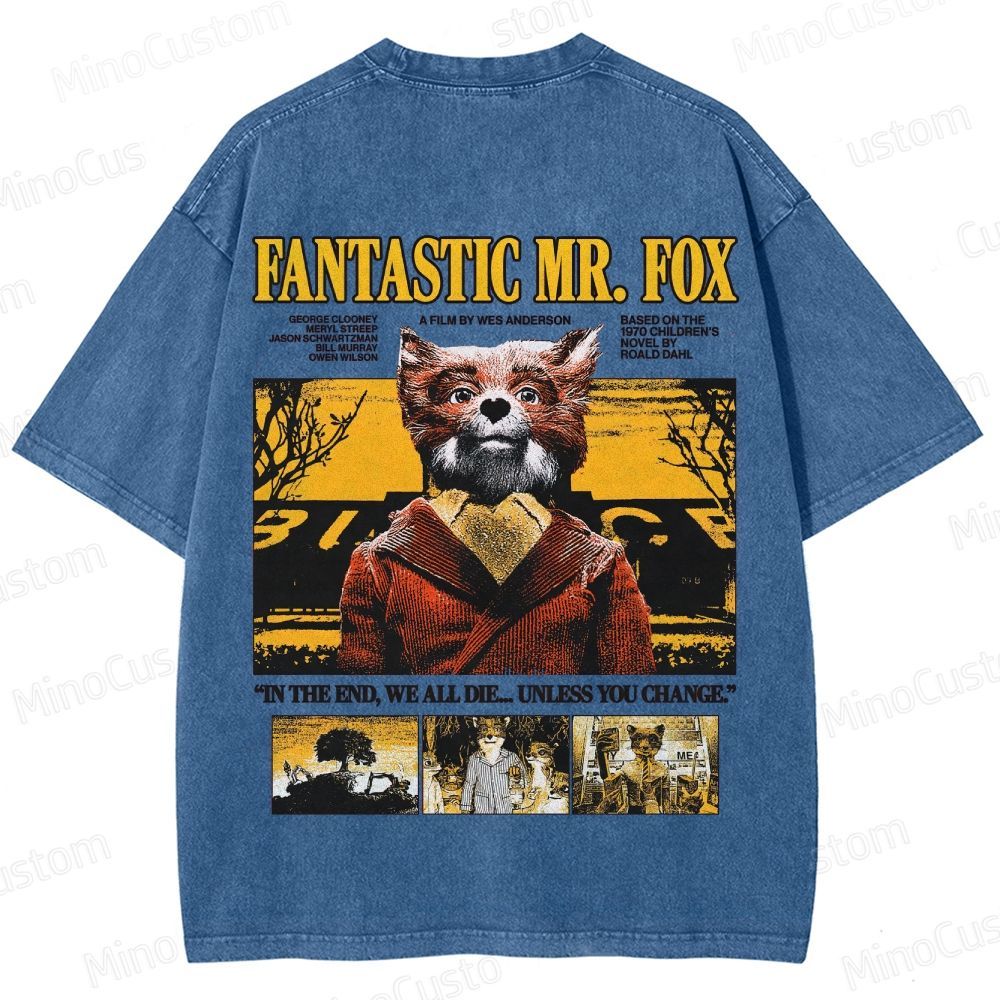 Vintage Washed Fantastic Mr. Fox Movie Graphic T - shirt