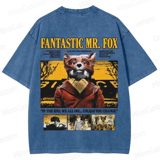 Vintage Washed Fantastic Mr. Fox Movie Graphic T - shirt