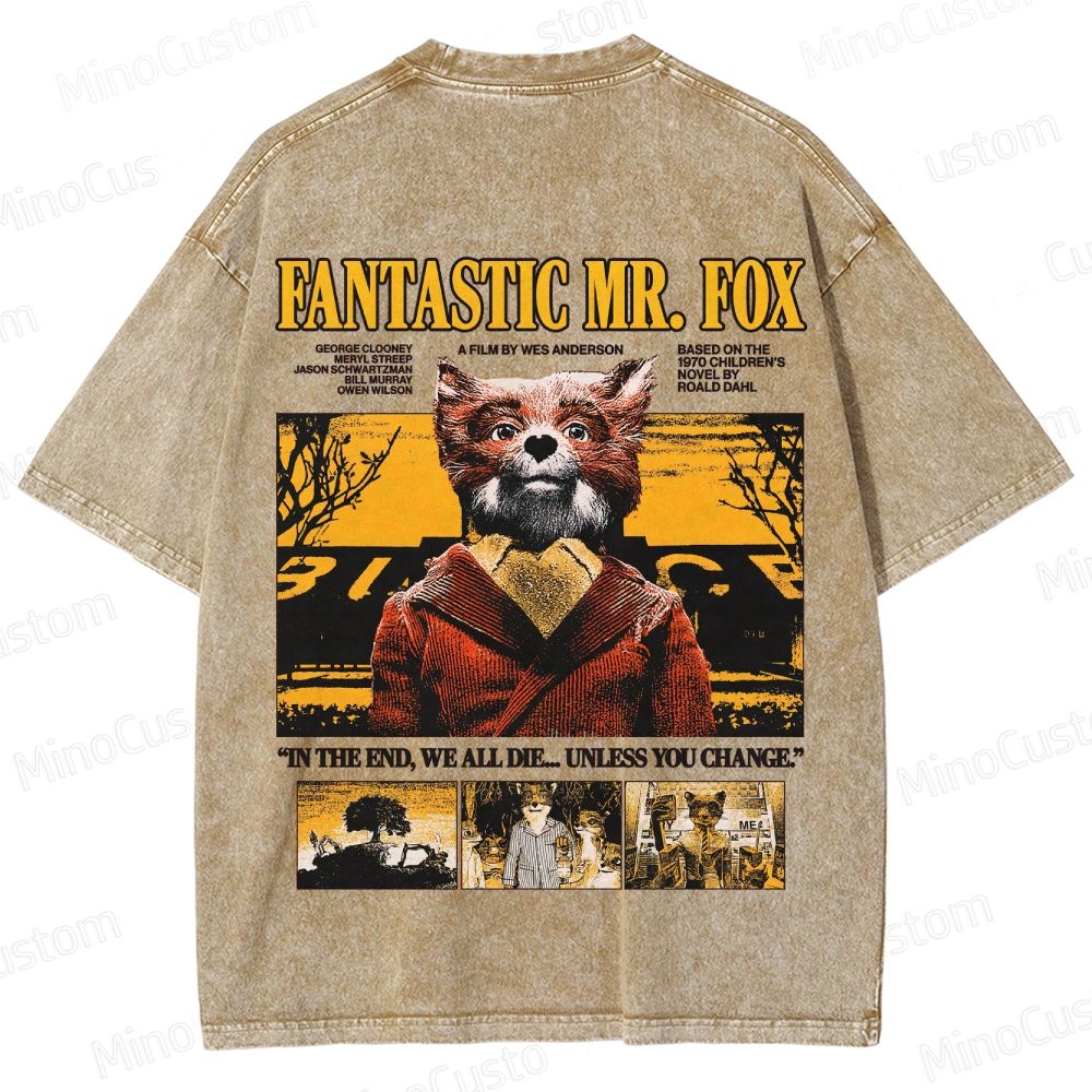 Vintage Washed Fantastic Mr. Fox Movie Graphic T - shirt