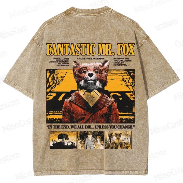 Vintage Washed Fantastic Mr. Fox Movie Graphic T - shirt