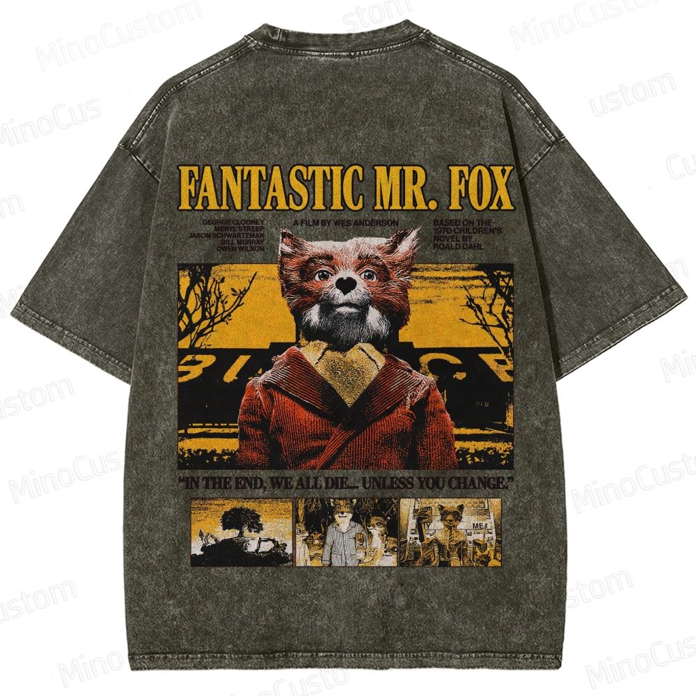 Vintage Washed Fantastic Mr. Fox Movie Graphic T - shirt