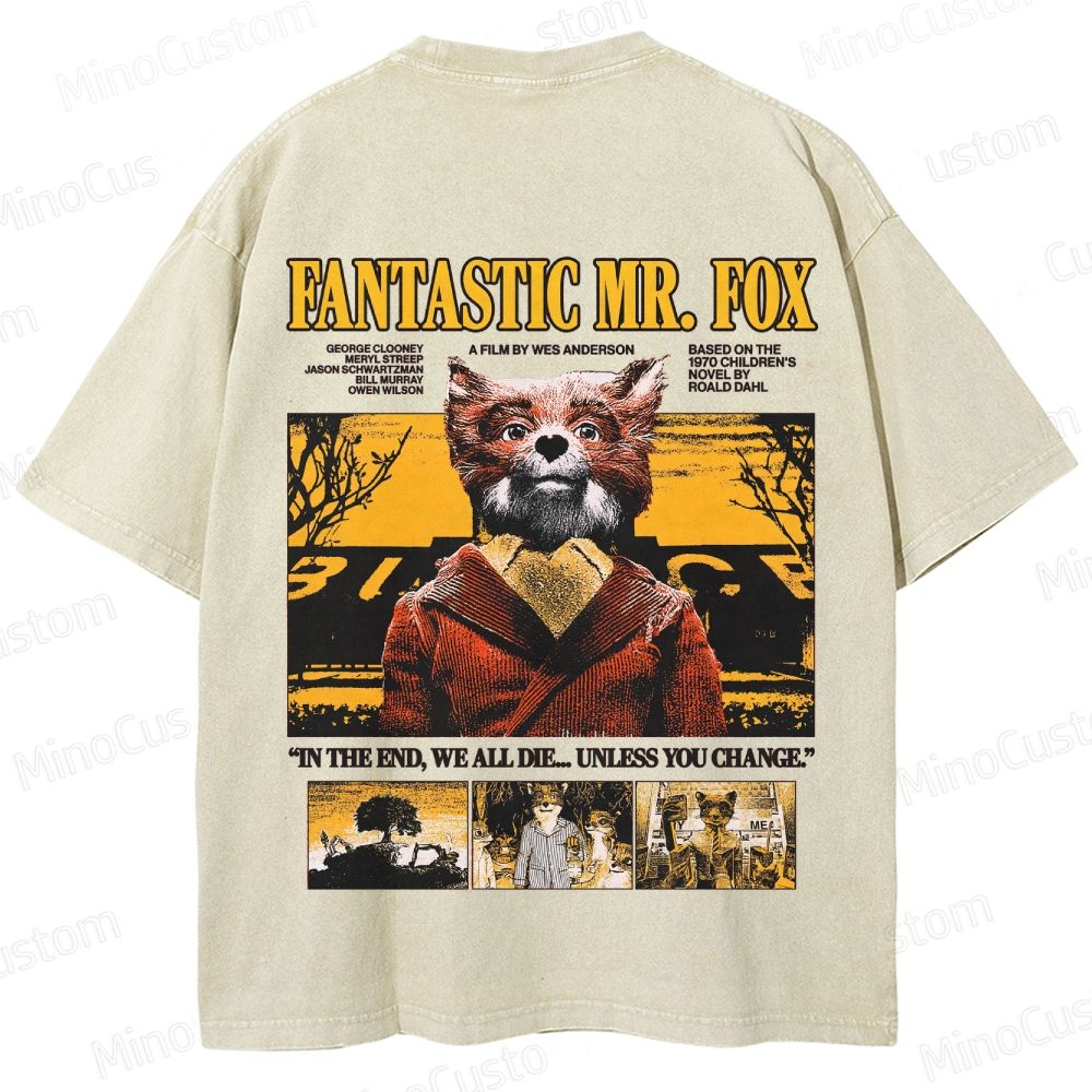 Vintage Washed Fantastic Mr. Fox Movie Graphic T - shirt