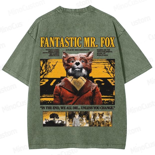 Vintage Washed Fantastic Mr. Fox Movie Graphic T - shirt