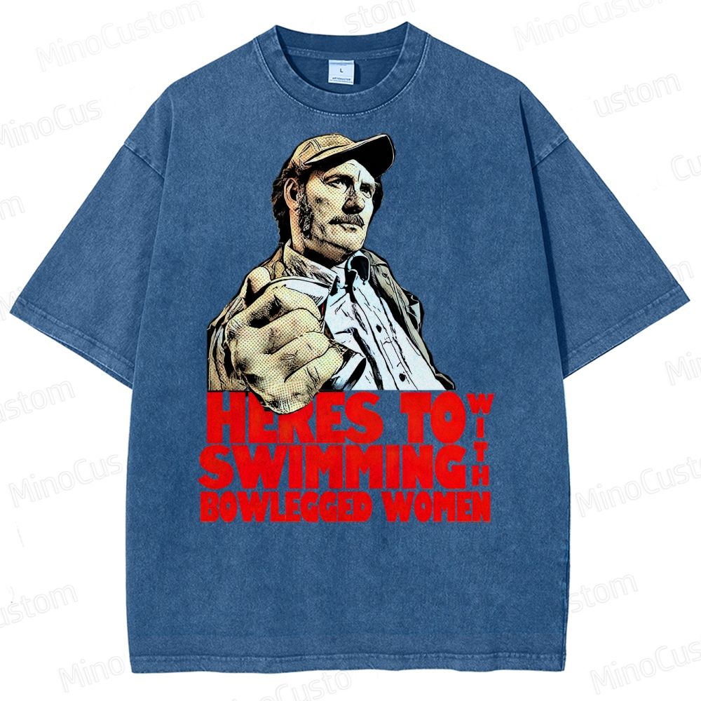 "Here’s to Swimming with Bowlegged Women" – Vintage Jaws Quote Washed T-Shirt 