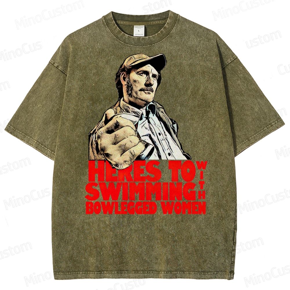 "Here’s to Swimming with Bowlegged Women" – Vintage Jaws Quote Washed T-Shirt 