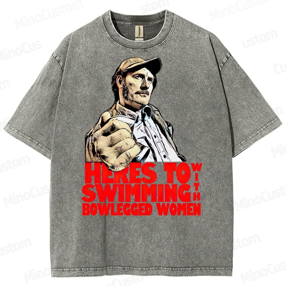 "Here’s to Swimming with Bowlegged Women" – Vintage Jaws Quote Washed T-Shirt 