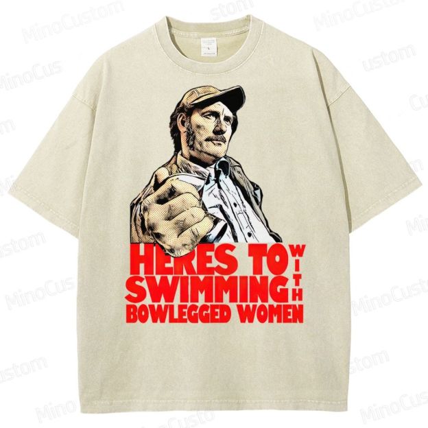 "Here’s to Swimming with Bowlegged Women" – Vintage Jaws Quote Washed T-Shirt 