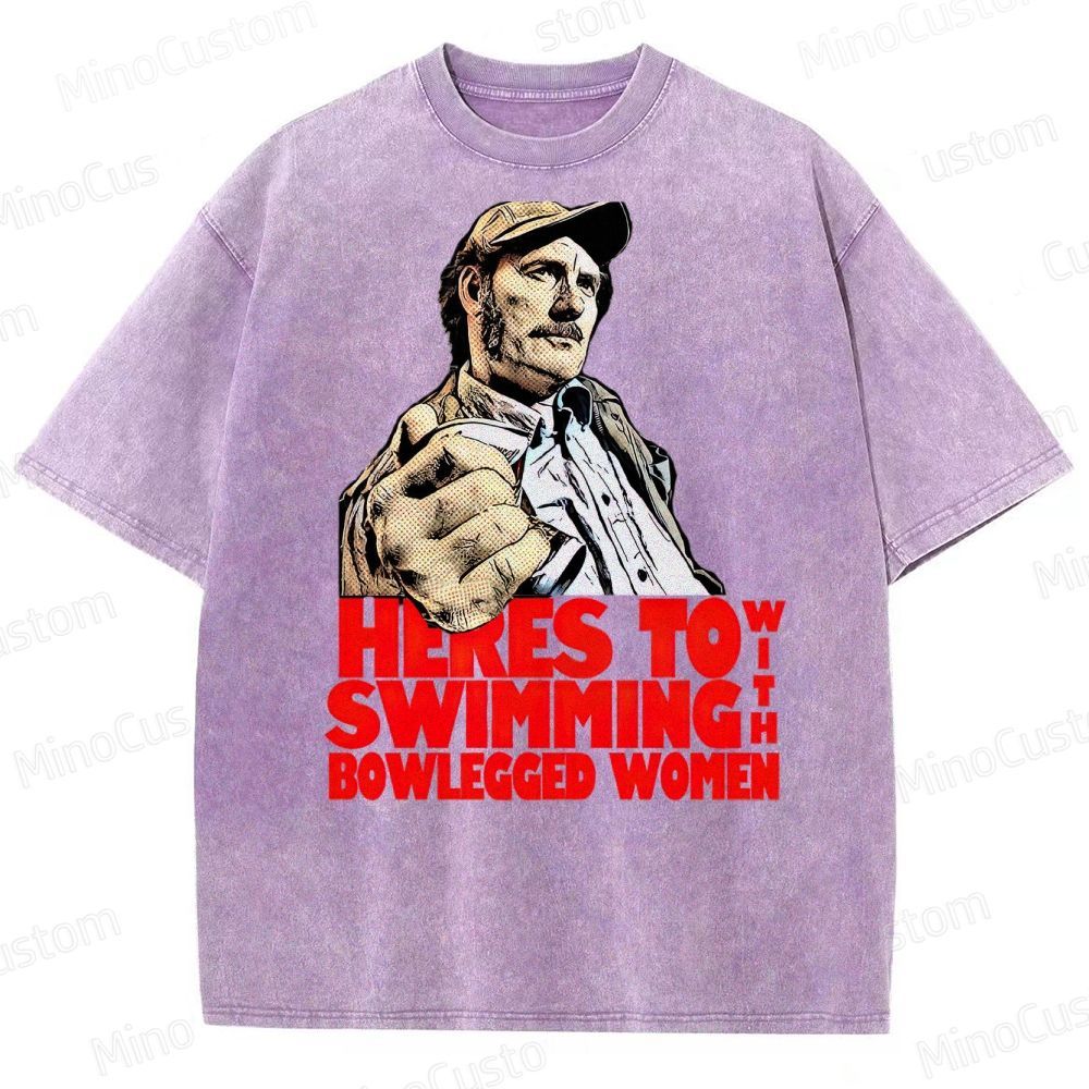 "Here’s to Swimming with Bowlegged Women" – Vintage Jaws Quote Washed T-Shirt 