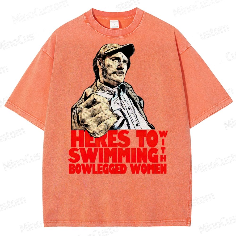"Here’s to Swimming with Bowlegged Women" – Vintage Jaws Quote Washed T-Shirt 
