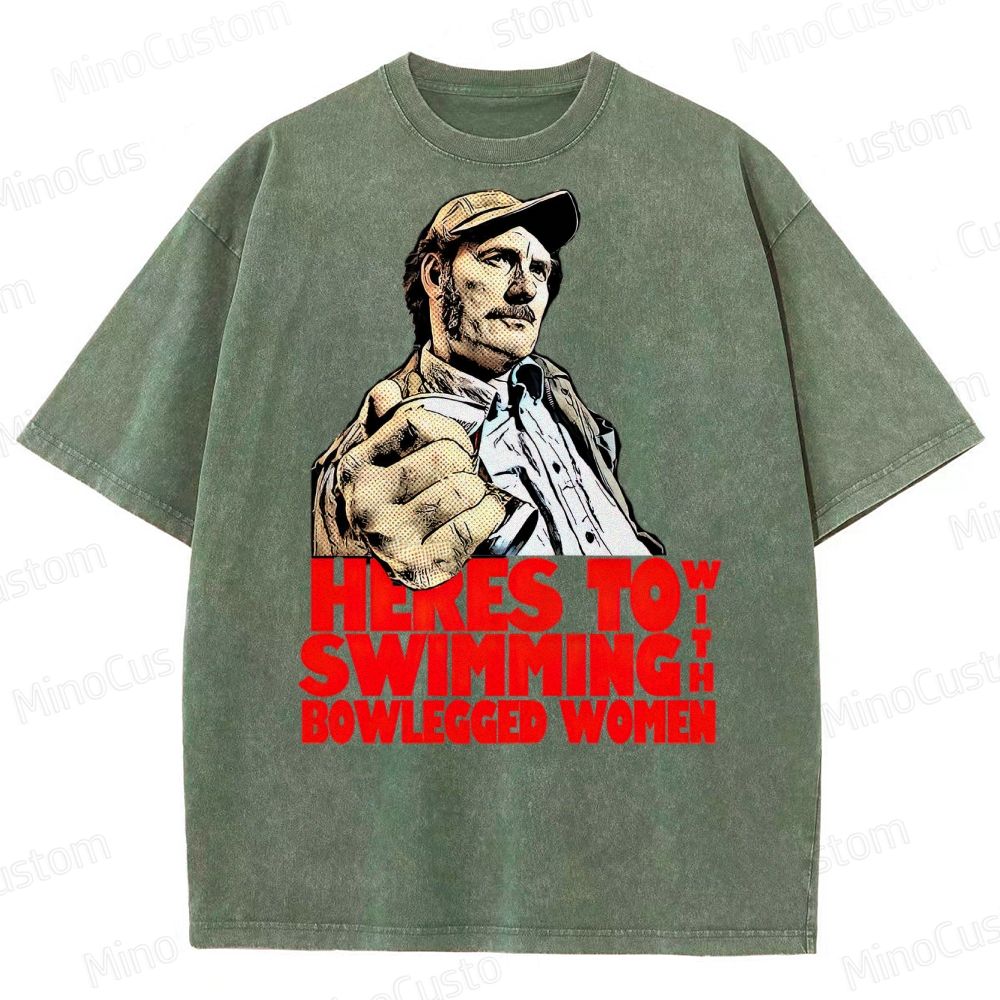 "Here’s to Swimming with Bowlegged Women" – Vintage Jaws Quote Washed T-Shirt 