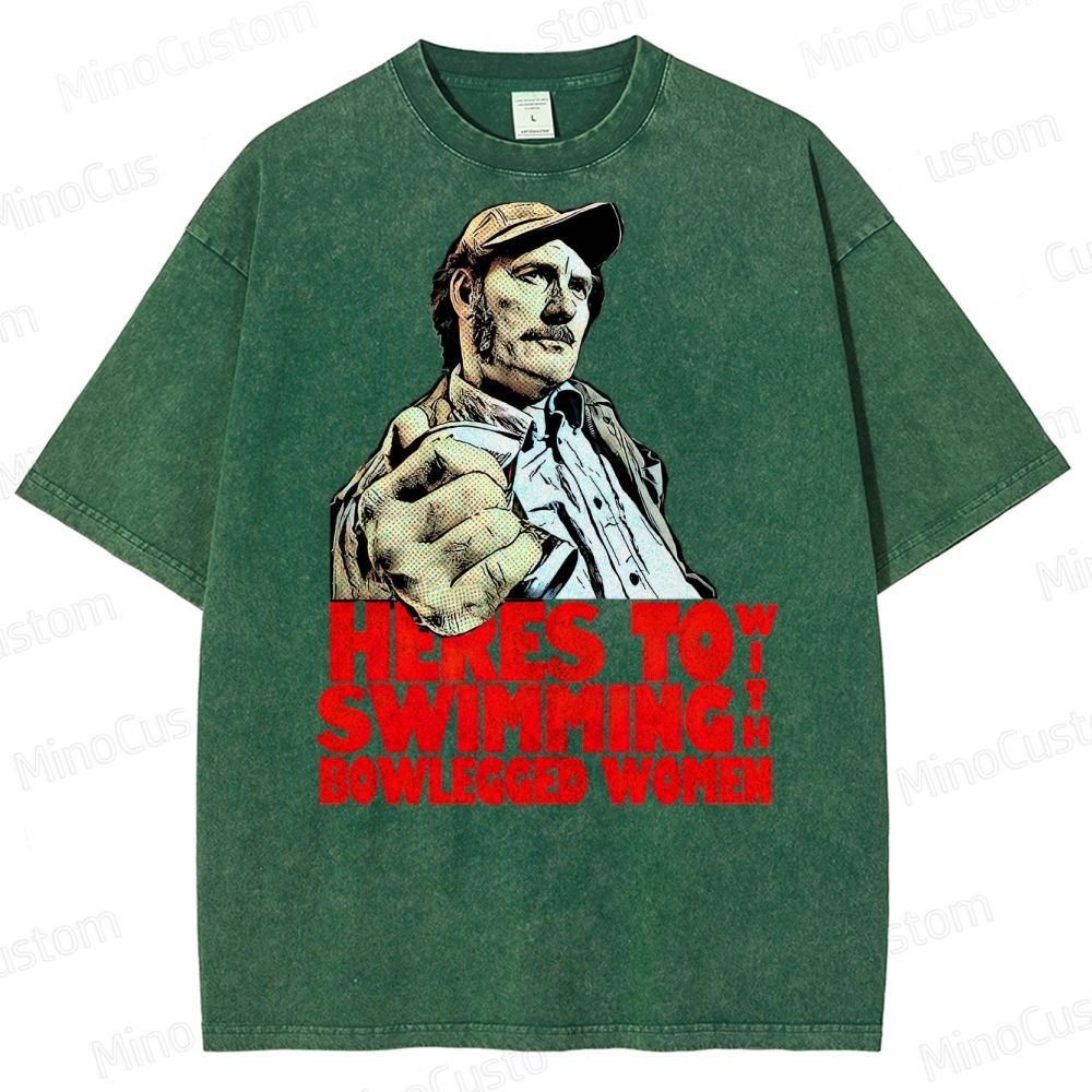 "Here’s to Swimming with Bowlegged Women" – Vintage Jaws Quote Washed T-Shirt 