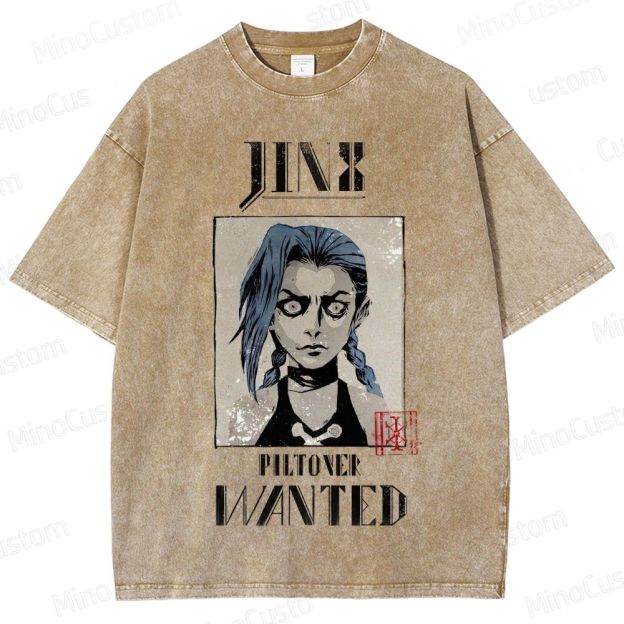 Vintage - style Arcane Jinx "Piltover Wanted" Graphic T - shirt