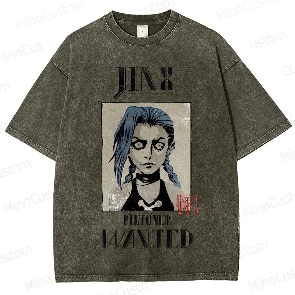 Vintage - style Arcane Jinx "Piltover Wanted" Graphic T - shirt
