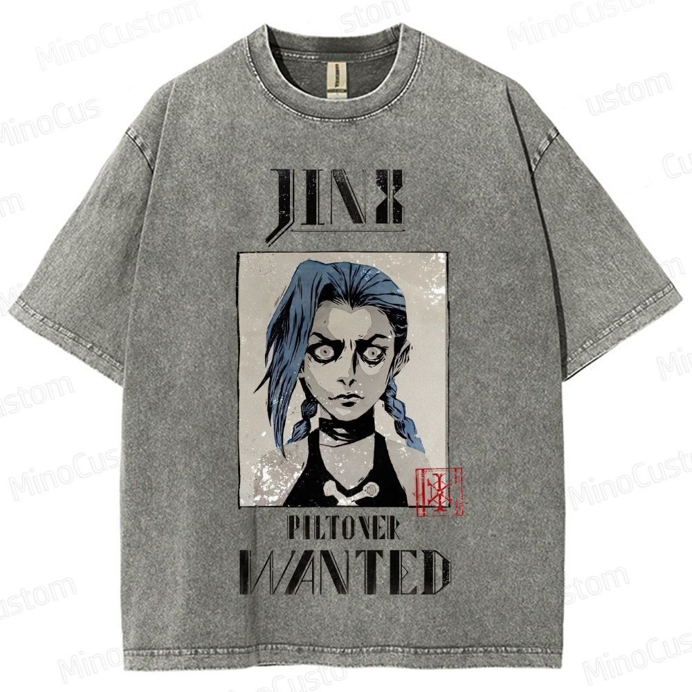 Vintage - style Arcane Jinx "Piltover Wanted" Graphic T - shirt