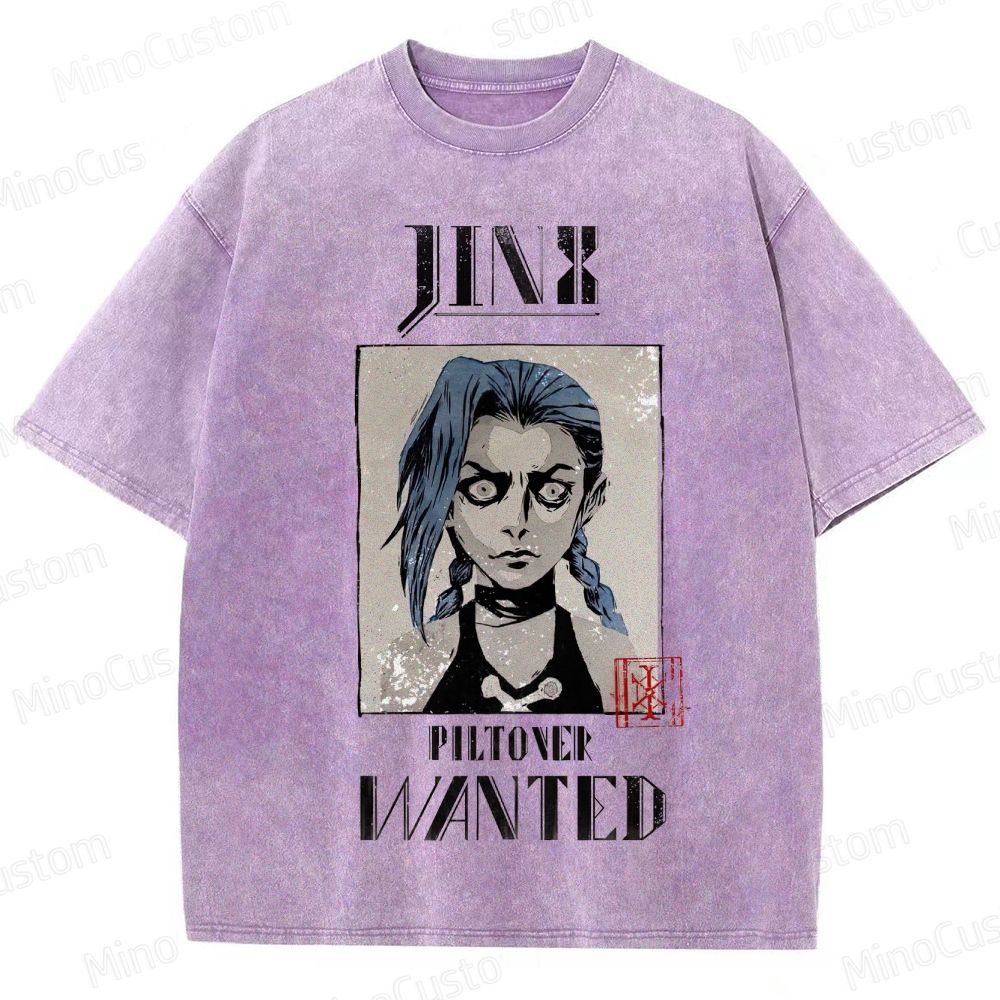 Vintage - style Arcane Jinx "Piltover Wanted" Graphic T - shirt