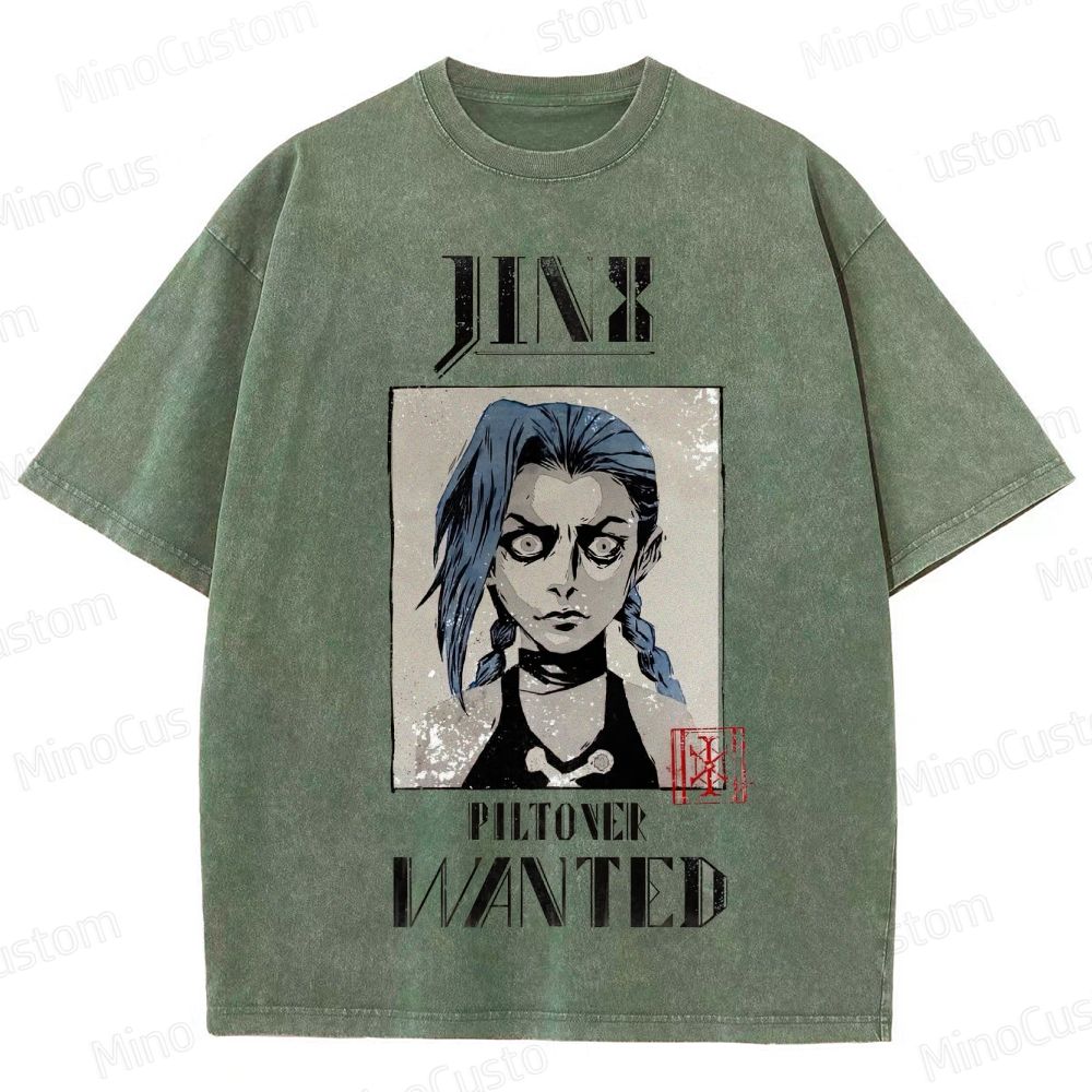 Vintage - style Arcane Jinx "Piltover Wanted" Graphic T - shirt