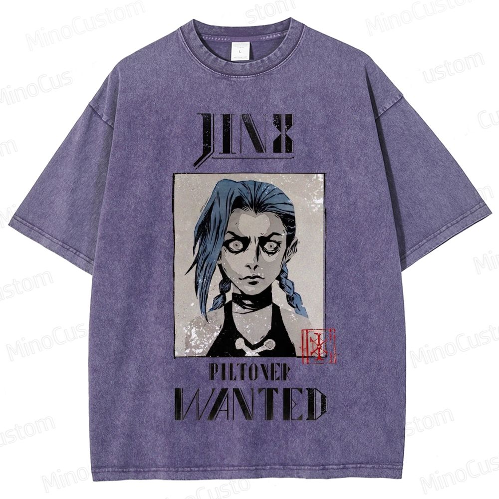 Vintage - style Arcane Jinx "Piltover Wanted" Graphic T - shirt
