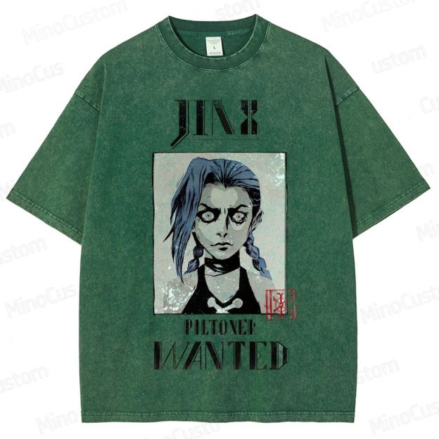 Vintage - style Arcane Jinx "Piltover Wanted" Graphic T - shirt
