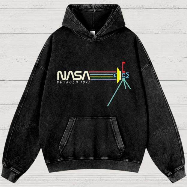 Retro NASA Voyager Spacecraft Washed Hoodies 