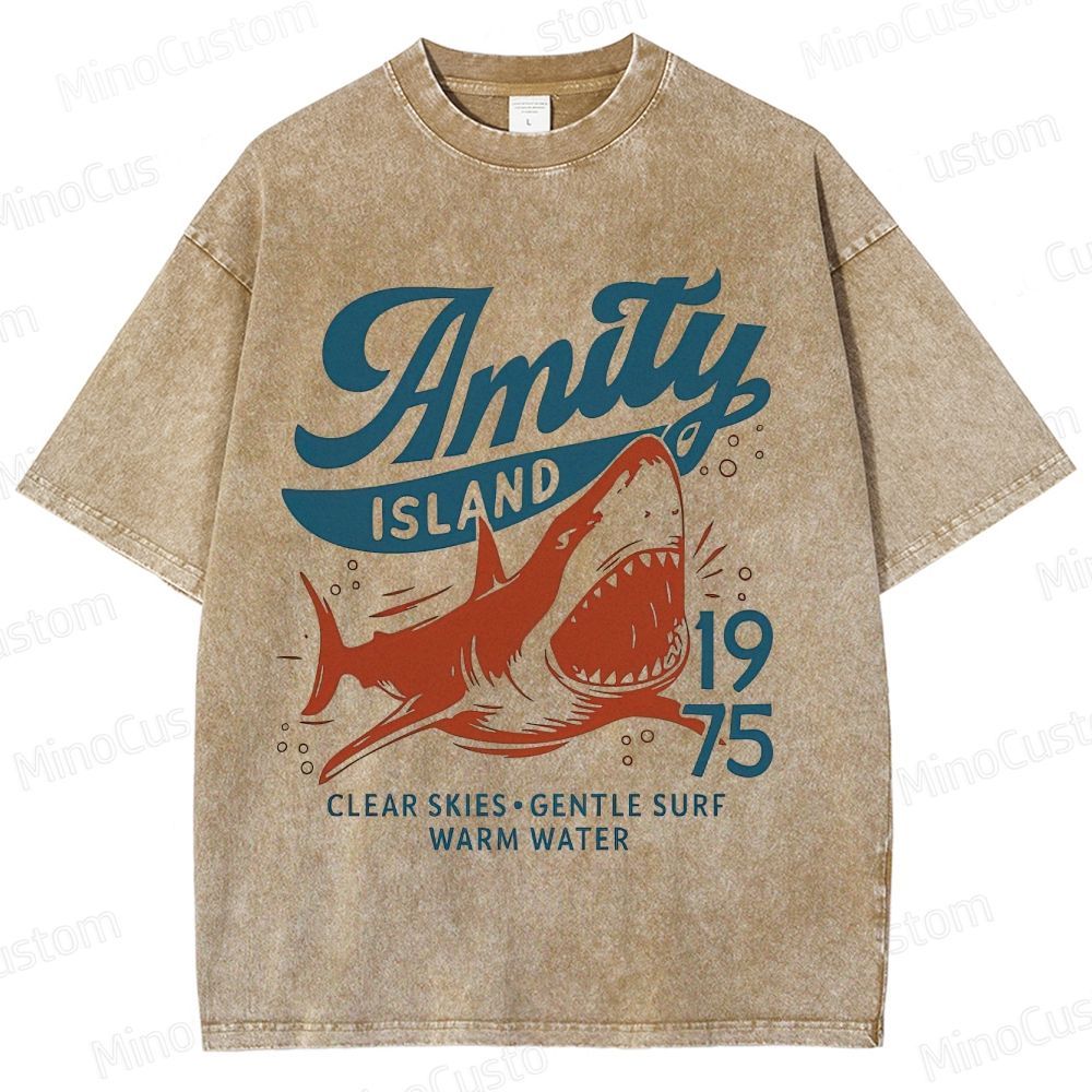 Vintage - style Jaws Amity Island Shark Graphic T - shirt