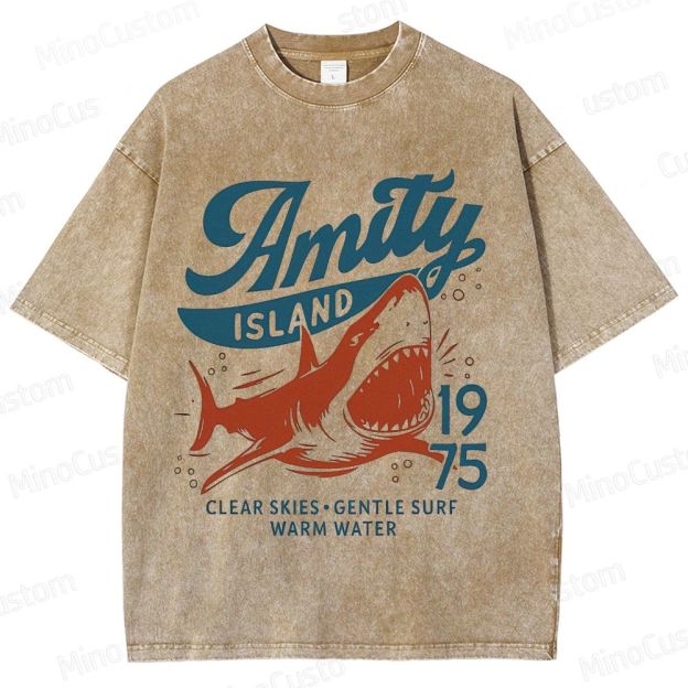 Vintage - style Jaws Amity Island Shark Graphic T - shirt