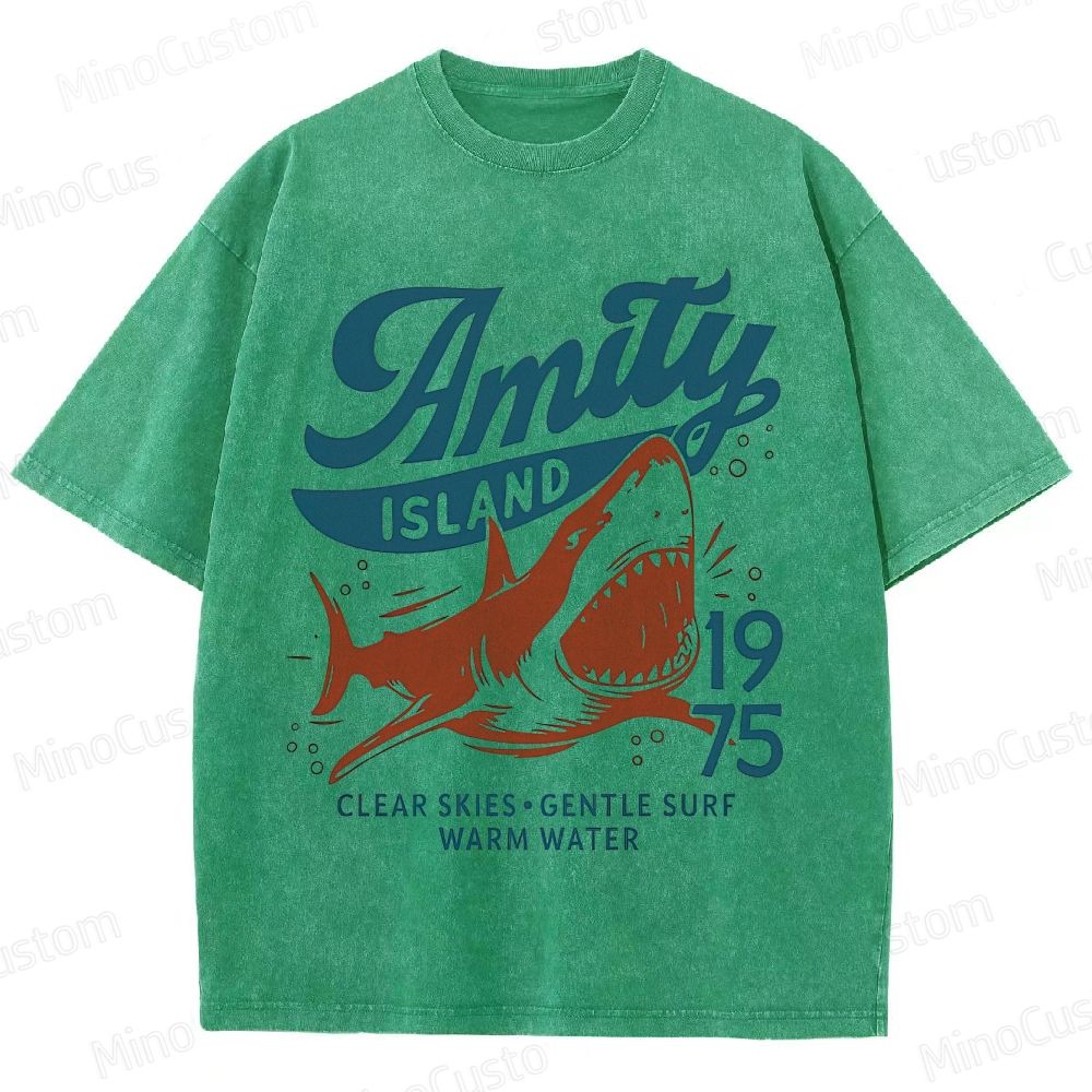 Vintage - style Jaws Amity Island Shark Graphic T - shirt