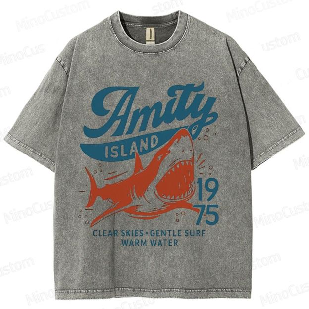 Vintage - style Jaws Amity Island Shark Graphic T - shirt