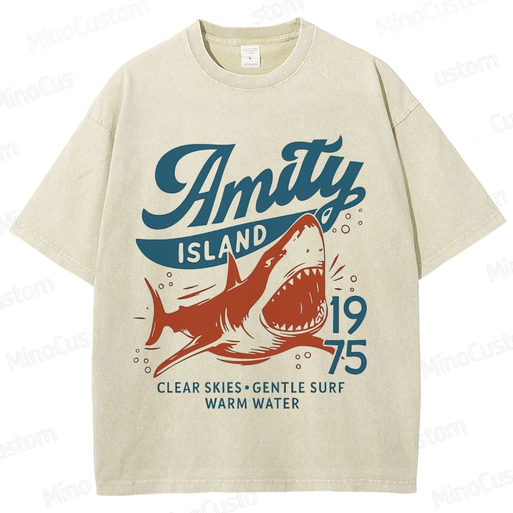 Vintage - style Jaws Amity Island Shark Graphic T - shirt