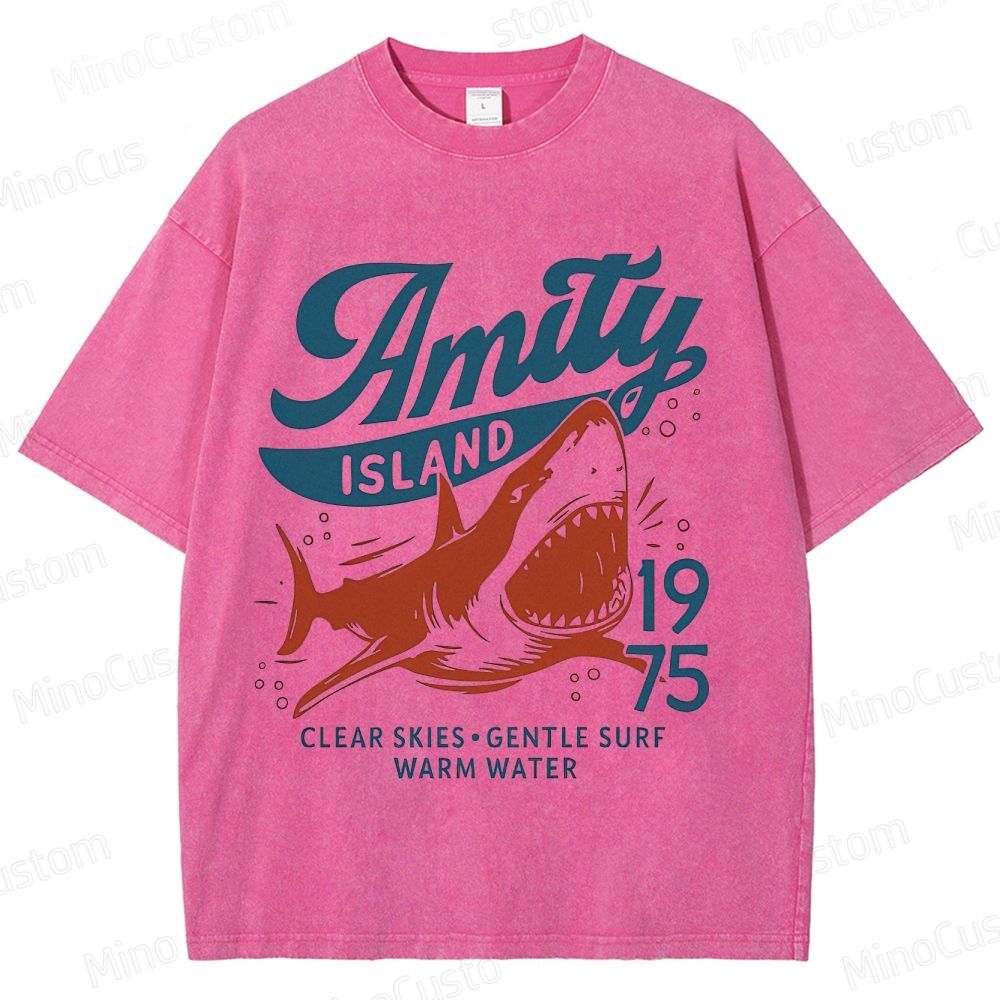 Vintage - style Jaws Amity Island Shark Graphic T - shirt