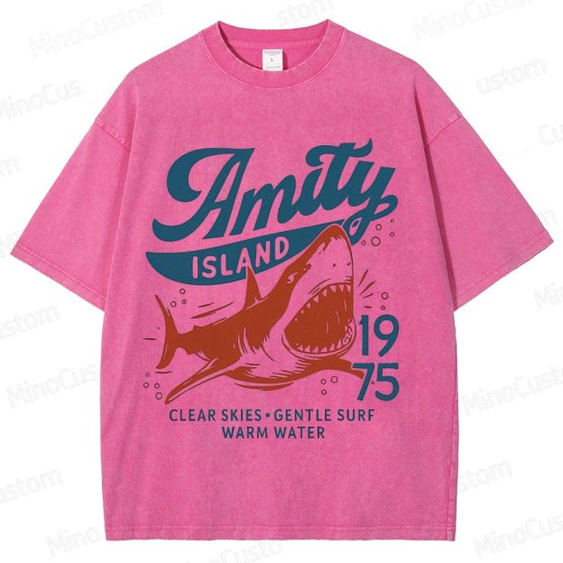 Vintage - style Jaws Amity Island Shark Graphic T - shirt