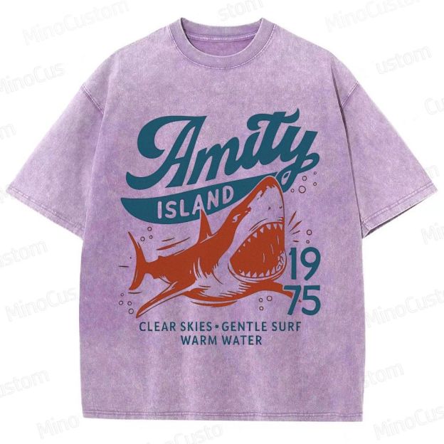 Vintage - style Jaws Amity Island Shark Graphic T - shirt