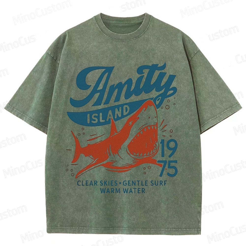 Vintage - style Jaws Amity Island Shark Graphic T - shirt