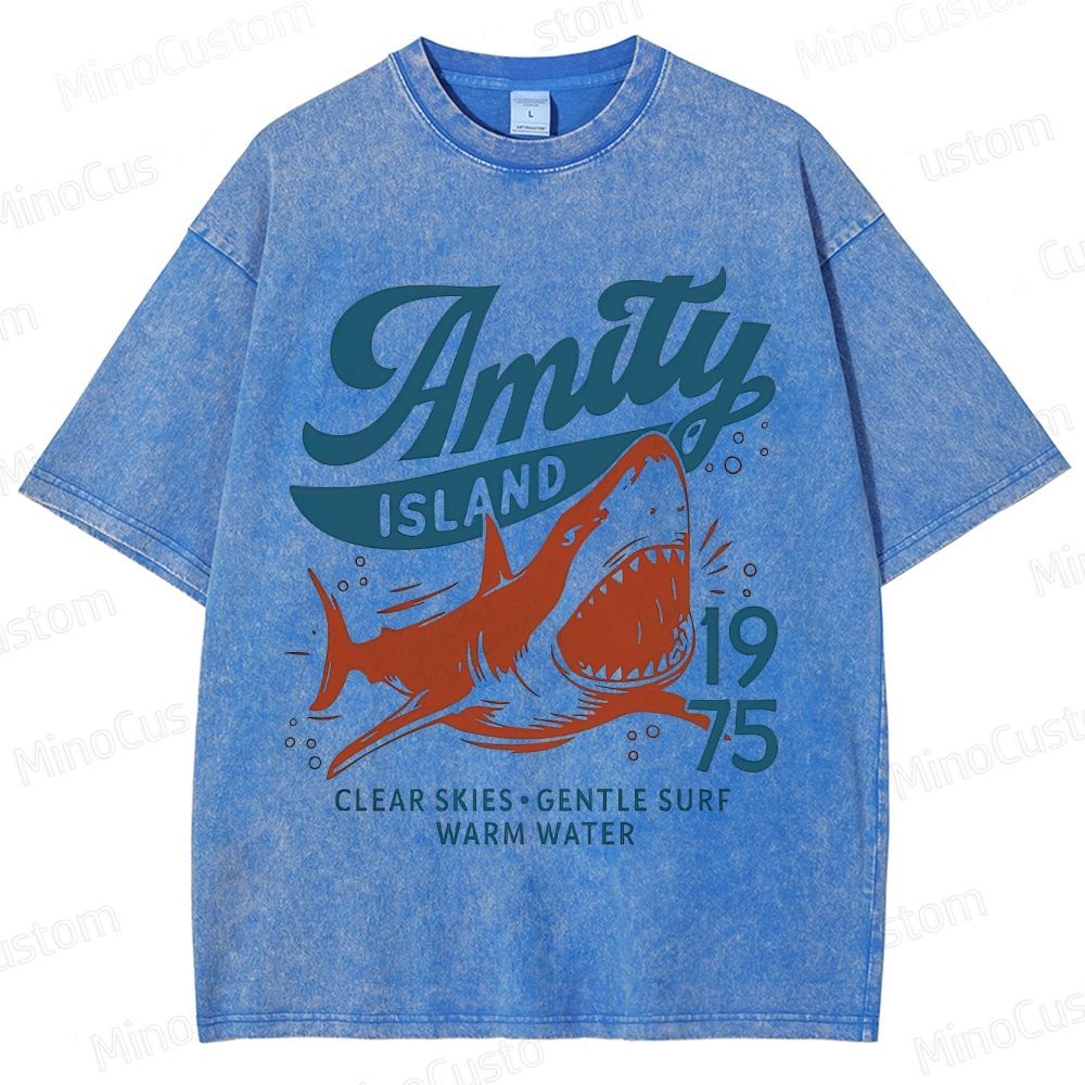 Vintage - style Jaws Amity Island Shark Graphic T - shirt