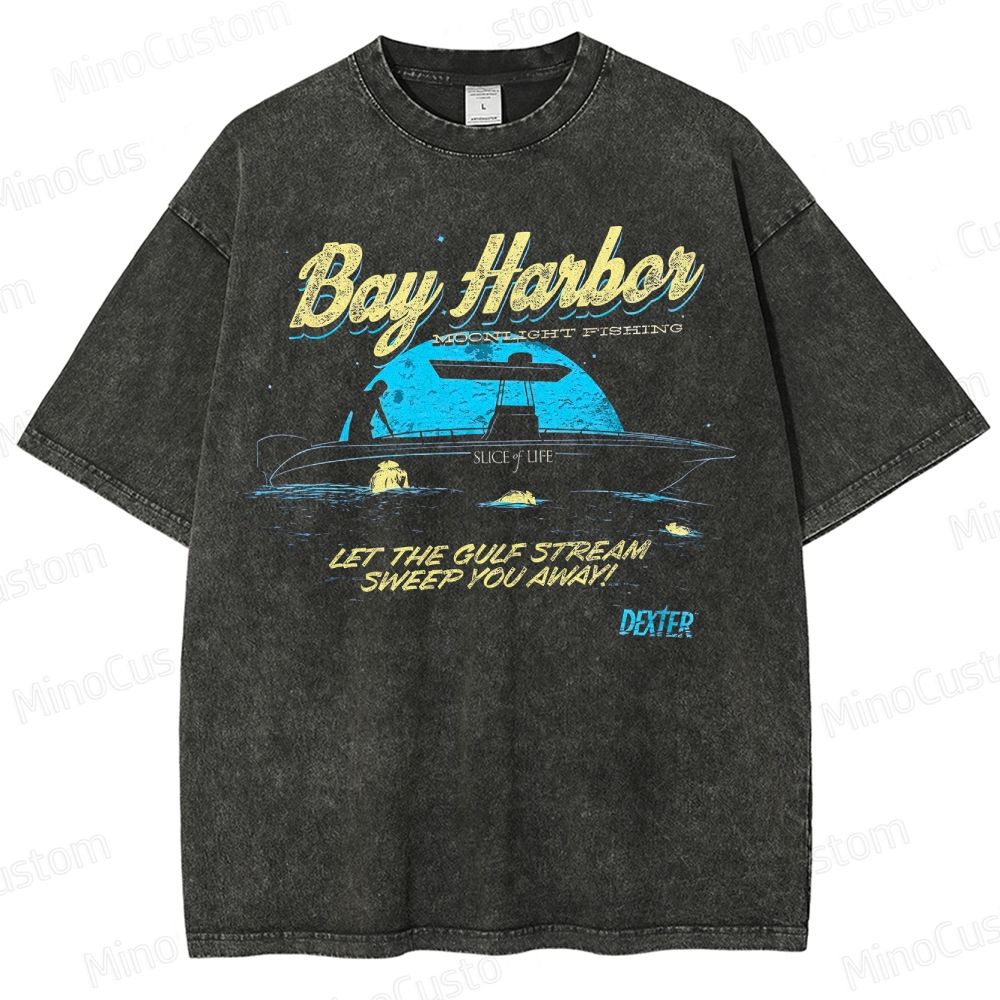 Dexter Bay Harbor Moonlight Fishing Washed T-Shirt 