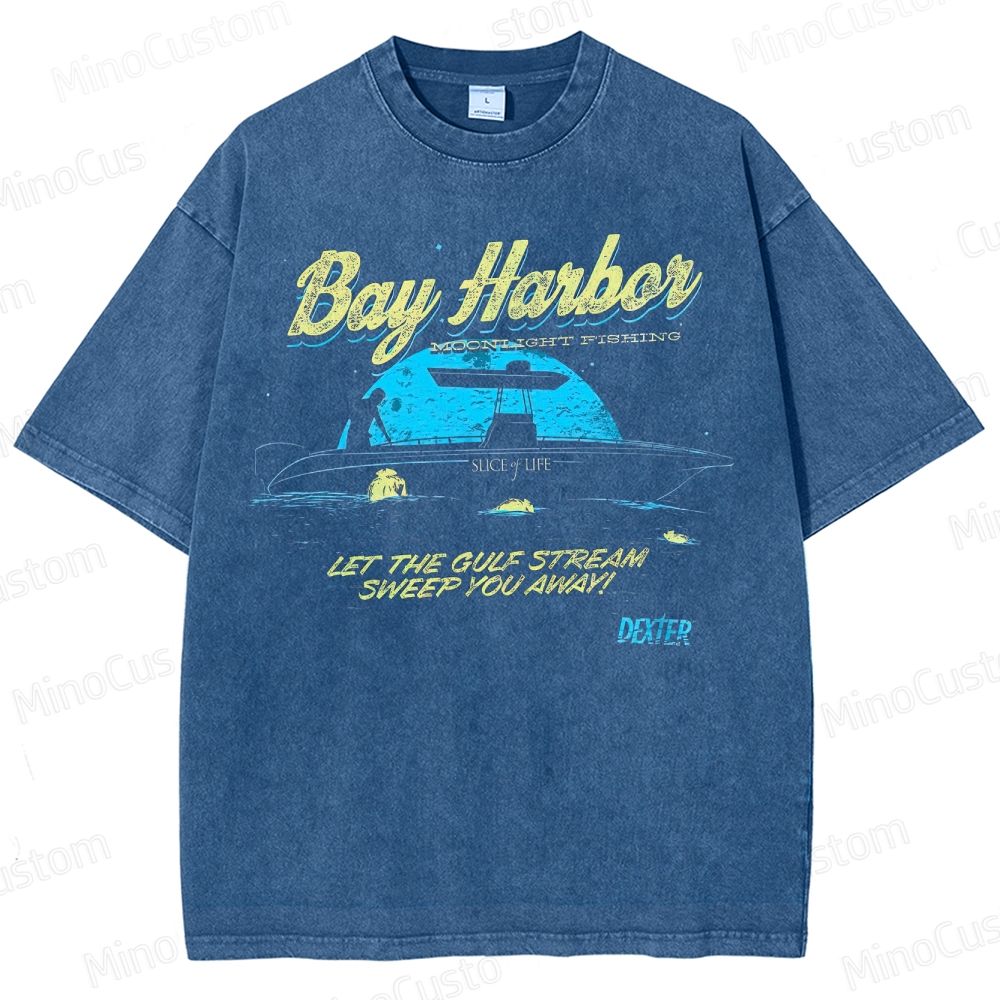 Dexter Bay Harbor Moonlight Fishing Washed T-Shirt 