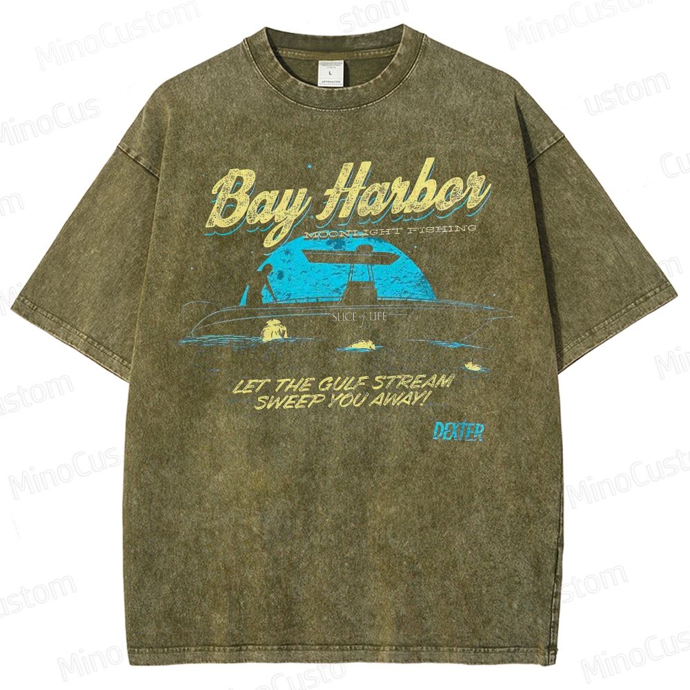 Dexter Bay Harbor Moonlight Fishing Washed T-Shirt 