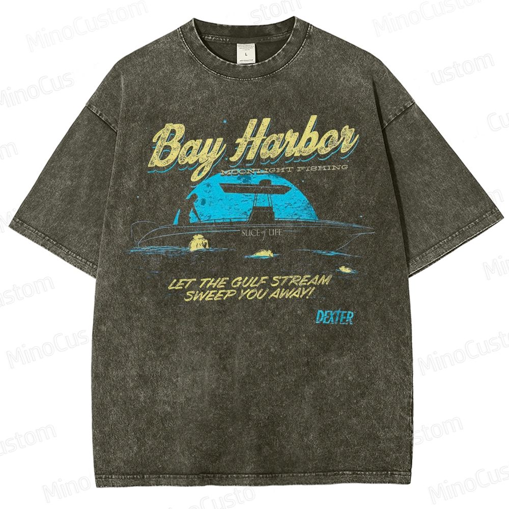 Dexter Bay Harbor Moonlight Fishing Washed T-Shirt 