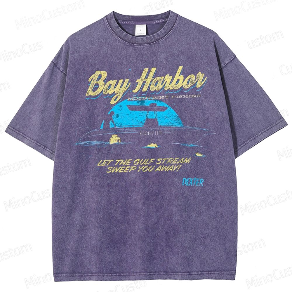 Dexter Bay Harbor Moonlight Fishing Washed T-Shirt 