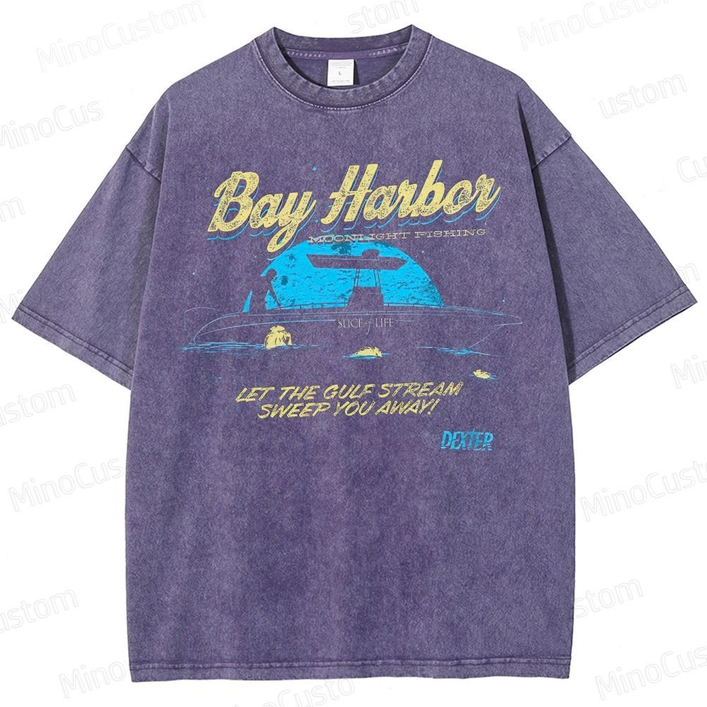 Dexter Bay Harbor Moonlight Fishing Washed T-Shirt