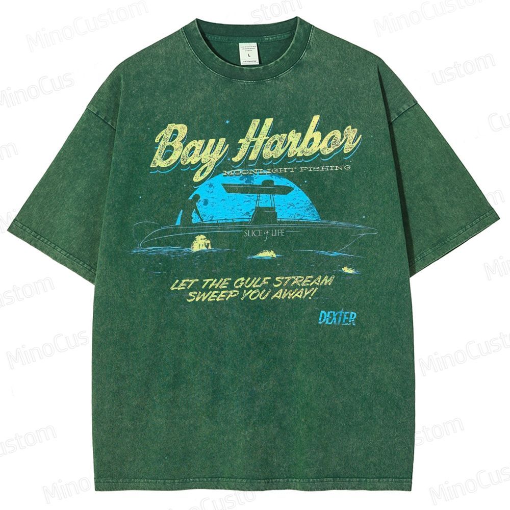 Dexter Bay Harbor Moonlight Fishing Washed T-Shirt 
