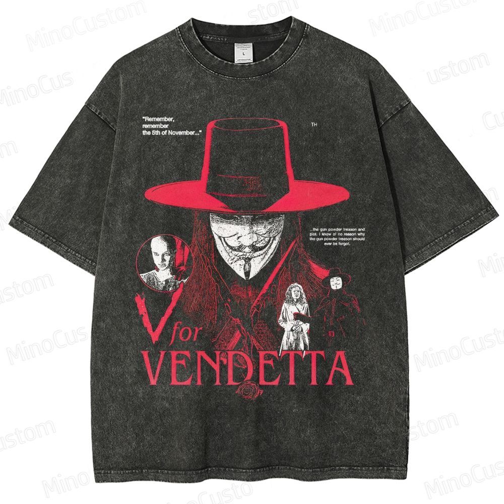 Vintage Washed V for Vendetta Graphic T - shirt