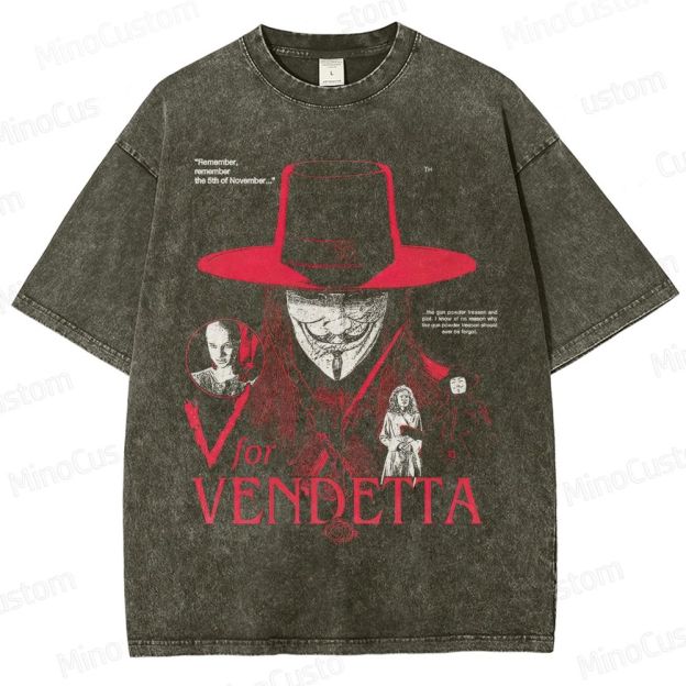 Vintage Washed V for Vendetta Graphic T - shirt