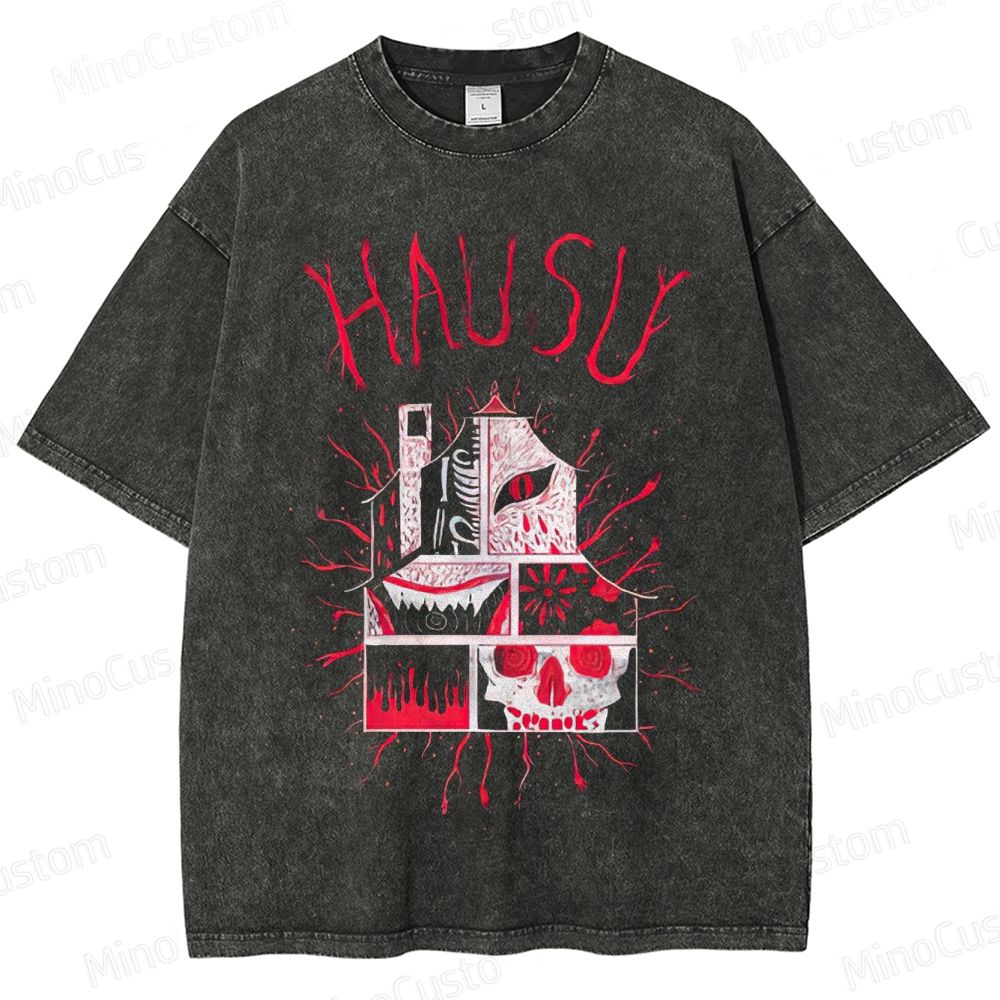 Vintage Washed Hausu Graphic Horror T - shirt