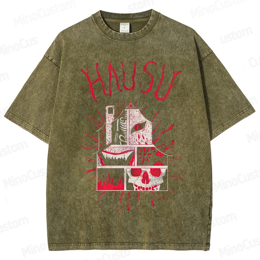 Vintage Washed Hausu Graphic Horror T - shirt