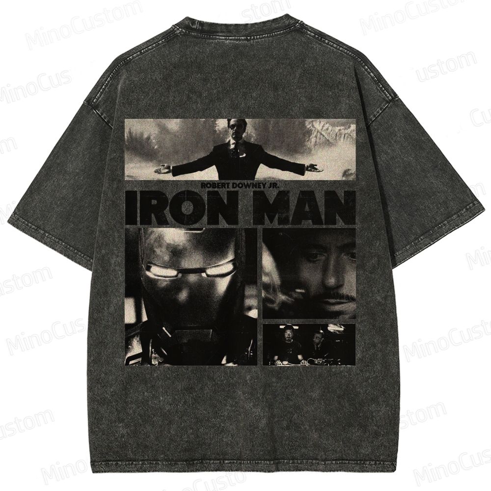 Vintage Washed Iron Man Graphic Superhero T - shirt