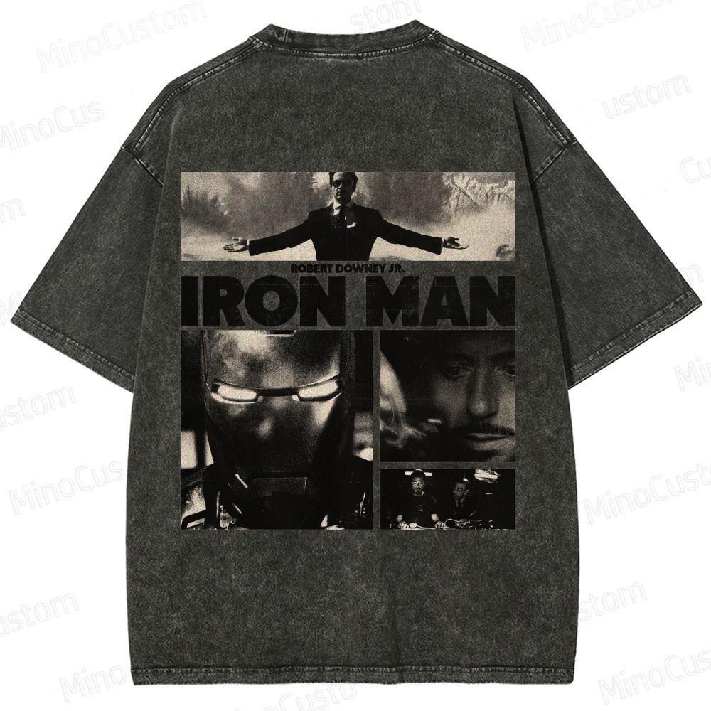 Vintage Washed Iron Man Graphic Superhero T - shirt
